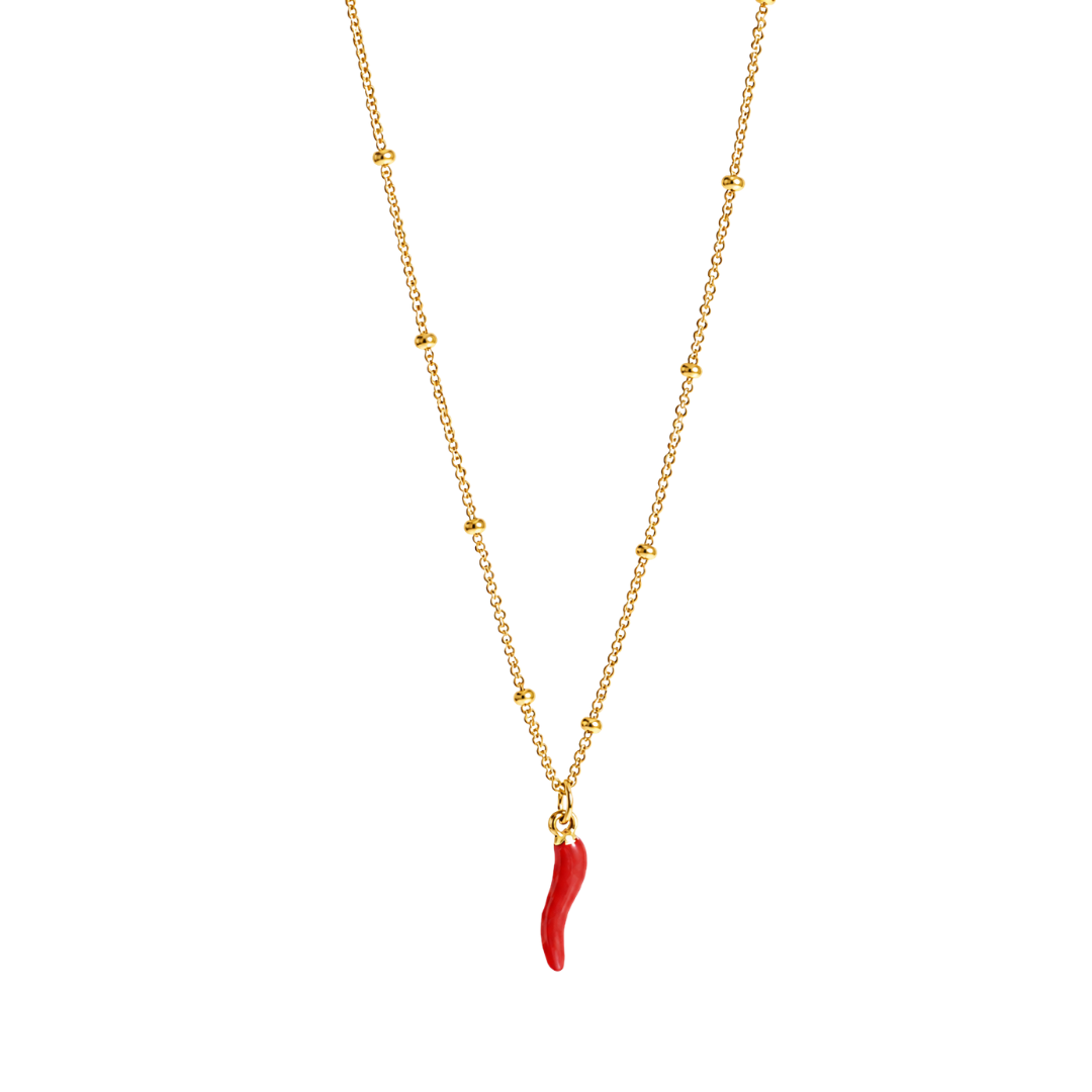 Collar cornicello rojo - acero inoxidable chapado oro 18k