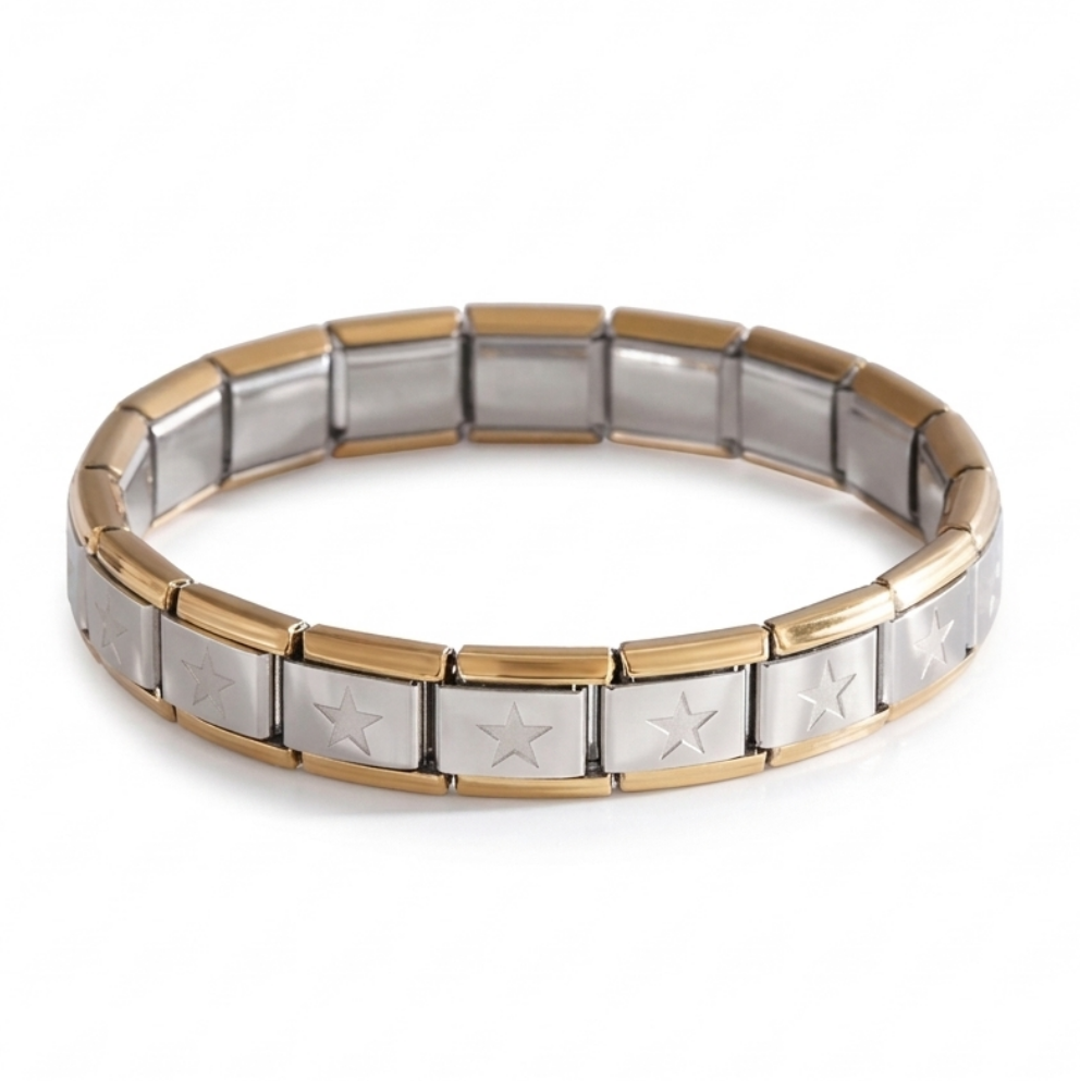 Italian bracelet de estrellas con borde dorado