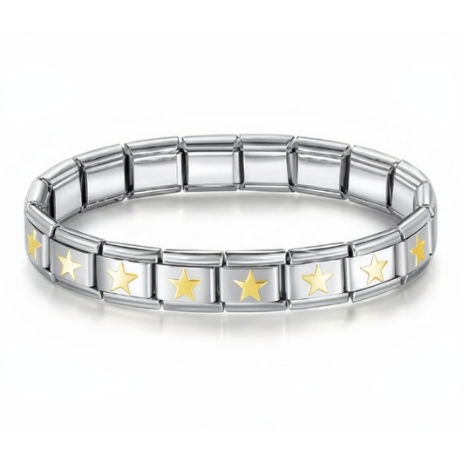 Italian bracelet plateado con estrellas doradas