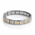 Italian bracelet de flores doradas y base plateada